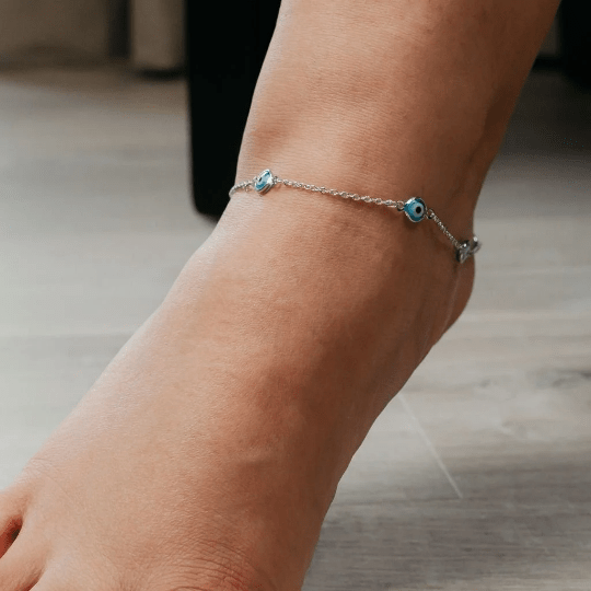 10 inches Golden Evil Eye Protection Turkish Greek Adjustable Nazar Foot Anklet — Boho Jewellery UK | The Colourful Aura