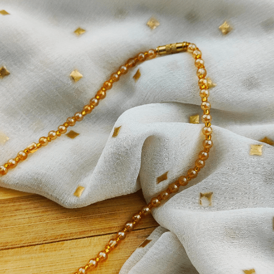 Small Gold Glass Pearl 16 inches Everyday Unisex Beaded Choker Necklace