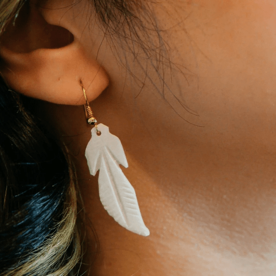 Long Tree Leaf Shell Lightweight Minimalist Beach Dainty White Drop Hook Earring