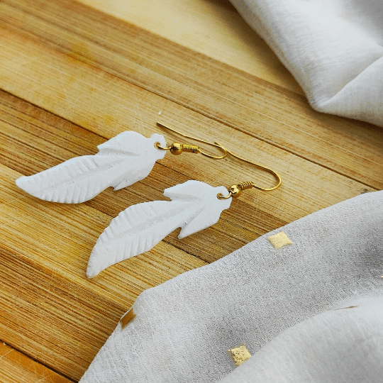 Long Tree Leaf Shell Lightweight Minimalist Beach Dainty White Drop Hook Earring