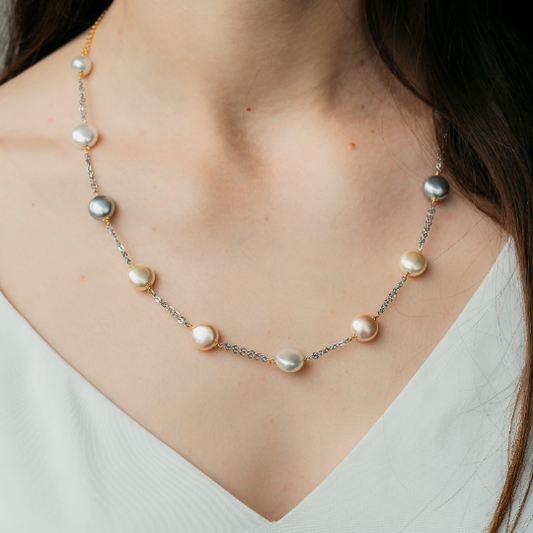 Gold Large Pearl Brass Necklace