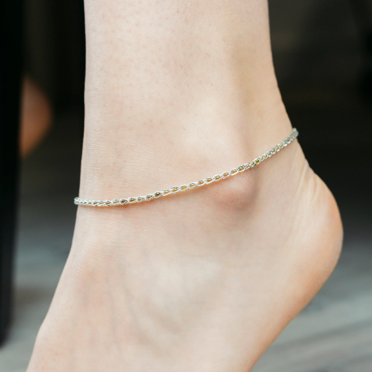 Silver Green Chain Anklet