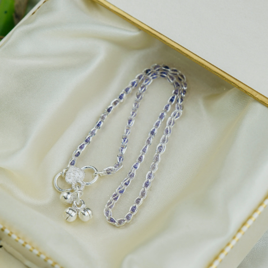 2 pcs Pure Silver Purple Chain Summer Minimalistic Boho Indian Payal Silver — Boho Jewellery UK | The Colourful Aura
