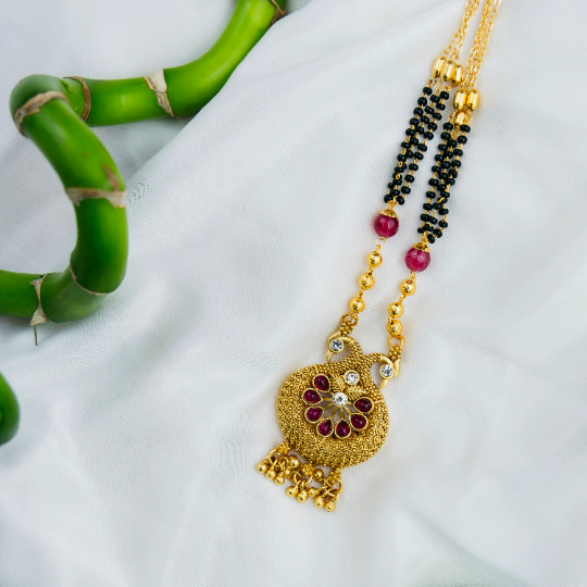 Brass Indian Mangalsutra Black Beads Wedding Ethnic Asian Pendant Necklace