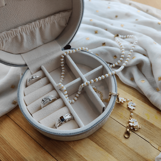 White Personalized Compact Soft Makeup Keepsake Trinket Keepsake Travel — Boho Jewellery UK | The Colourful Aura