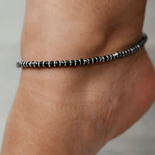 Sterling Silver Black Bead Chain Summer Indie Silver Indian Payal Emo Anklet — Boho Jewellery UK | The Colourful Aura