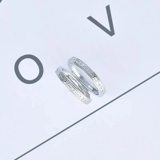 Adjustable Silver Engraved Couple Promise Ring Set