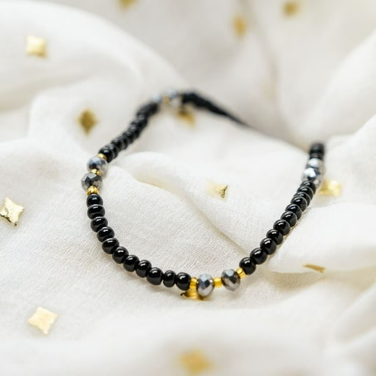Multicolour Black Silver Beaded Indian Nazar Magalsutra Everyday Bracelet — Boho Jewellery UK | The Colourful Aura