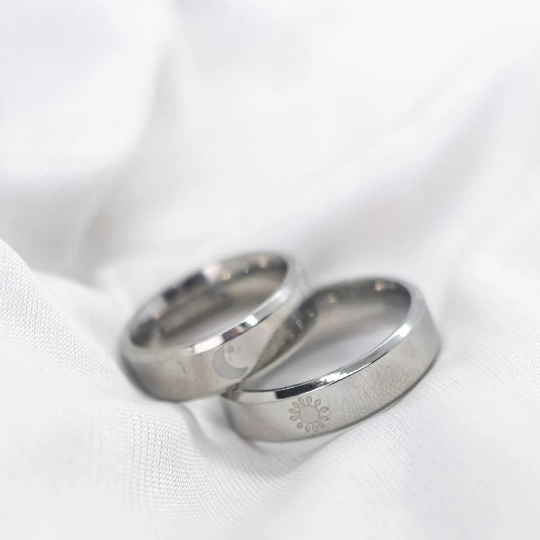 Moon Ring Stainless Steel Silver Couple Moon and Sun Matching Promise Ring Set — Boho Jewellery UK | The Colourful Aura