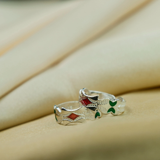 2 Pcs Colourful Enamel Adjustable Pure Silver Band Boho Midi Beach Toe Ring — Boho Jewellery UK | The Colourful Aura