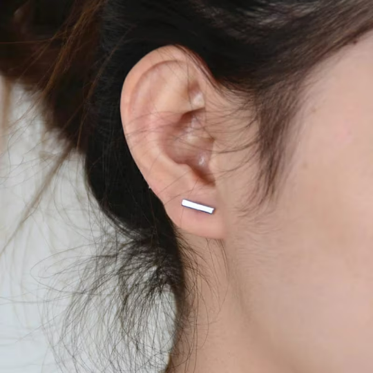 Silver Gold Bar Minimalist Geometric Tiny Small Line Staple Unisex Stud Earrings