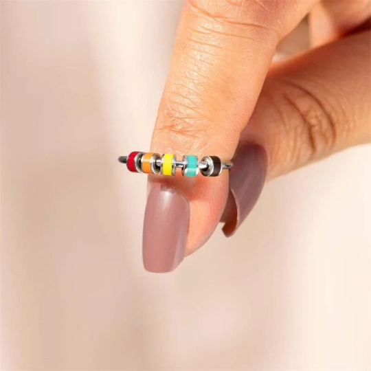 Colourful Enamel Beaded Rotatable Fidget Spinner Chain Ring The