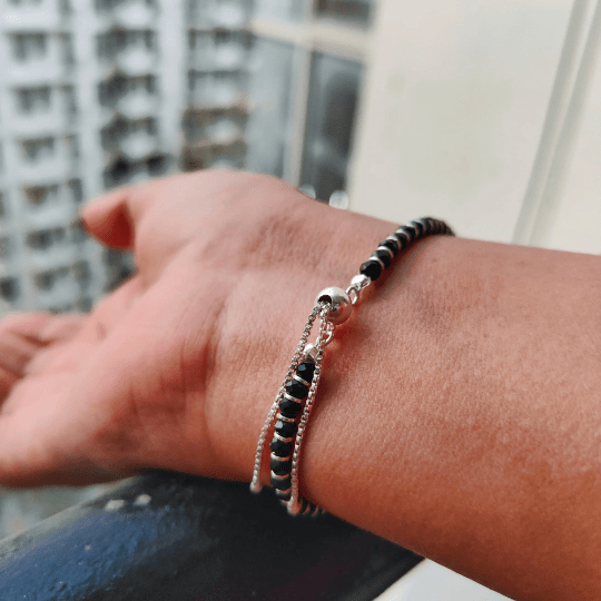 Black Bead Nazaria Silver Bracelet