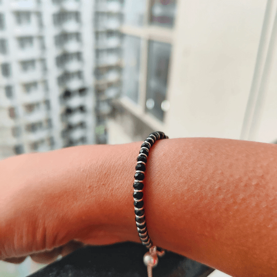 Black Bead Silver Bracelet