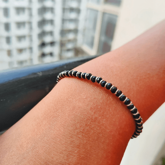 Black Bead Silver Bracelet