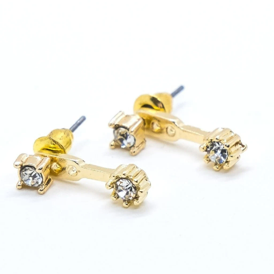 Gold Zircon Minimalist Line Back Ear Bar Drop Bar Everyday Stud Earrings