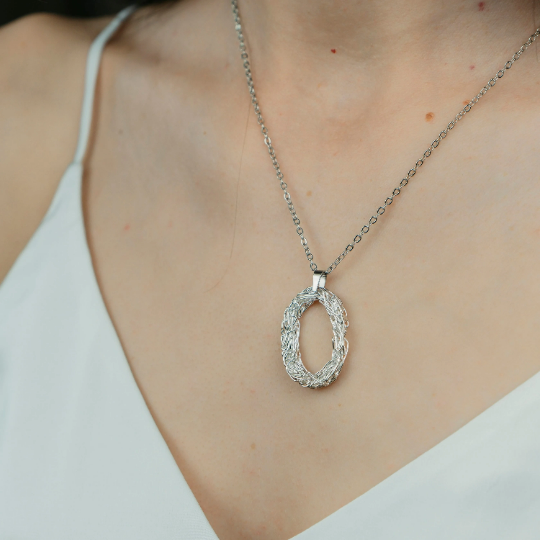 Silver Oval Wire Wrapped Pendant