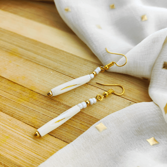 Long Pipe Slim Shell Lightweight Minimalist Beach Dainty White Drop Hook Earring