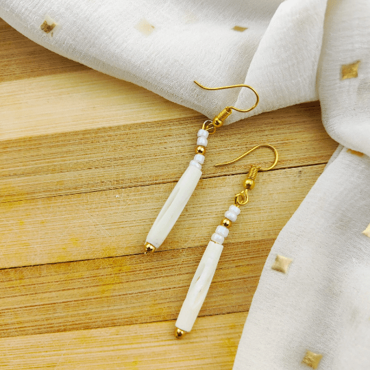 Long Pipe Slim Shell Lightweight Minimalist Beach Dainty White Drop Hook Earring