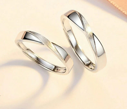 Adjustable Silver Couple Promise Twist Infinity Ring set