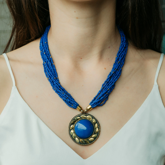 Blue Multistrand Pearl Pendant