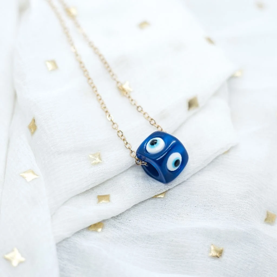 Evil Eye Dice Square Bead Minimalist Adjustable Pendant Protection Necklace