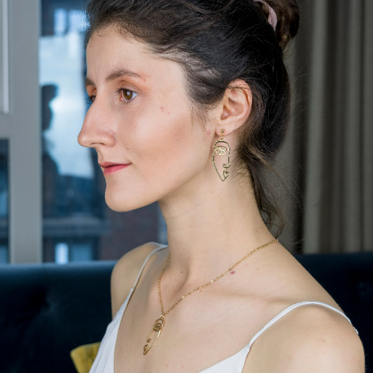 Hiphop Long Face Drop Abstract Dangle Hollow Profile Statement Earrings
