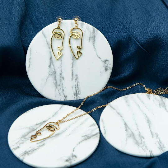 Hiphop Long Face Drop Abstract Dangle Hollow Profile Statement Earrings