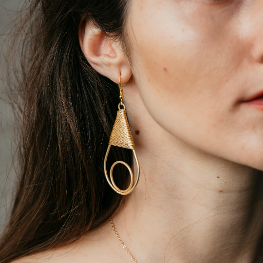 Gold Teardrop Wire Earrings