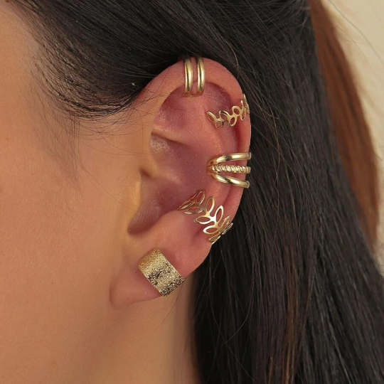 5 Piece Gold Silver Non Piercing Helix Adjustable Leaf Ear Wrap Ear Cuff Band