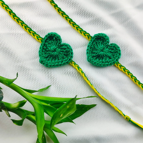 Children Green Heart Leaf Rakhi for Raksha Bandhan | Knitted Soft Rakhi For Kids