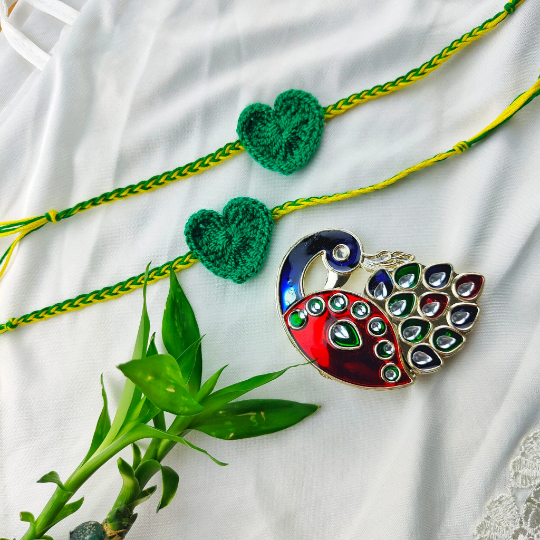Children Green Heart Leaf Rakhi for Raksha Bandhan | Knitted Soft Rakhi For Kids
