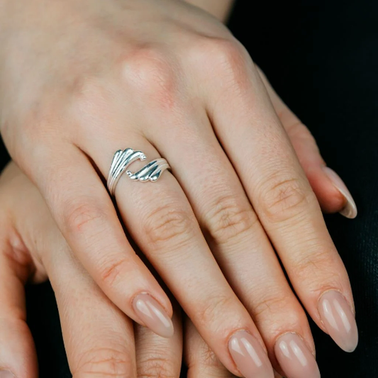 Sterling Silver Love Couple Promise Hugging Stackable Wave Ring