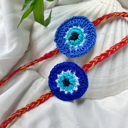Handmade Knitted Evil Eye Soft Rakhi for Kids Nazar Raksha Bandhan