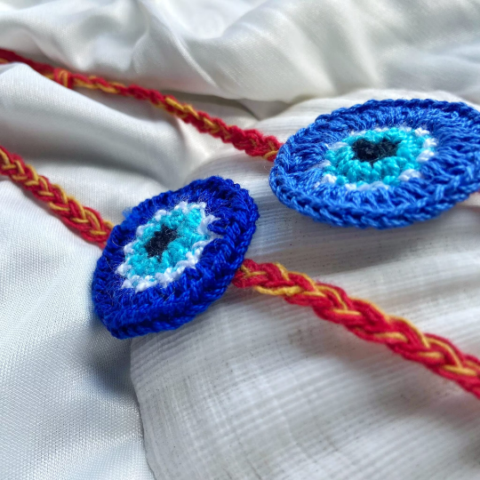 Handmade Knitted Evil Eye Soft Rakhi for Kids Nazar Raksha Bandhan