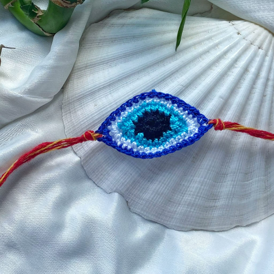 Handmade Large Evil Eye Knitted Nazar Soft Rakhi for Raksha Bandhan
