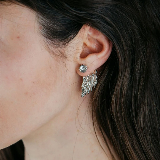 Guardian Angel Wings Everyday Bar Ear Screw Studs Earrings