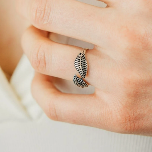 Oxidised German Silver Tree leaf Bohemian Adjustable Dainty Ring