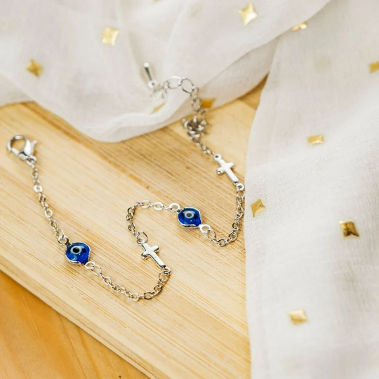 Evil Eye Christian Cross Protection Adjustable Indian Nazaria Payal Anklet