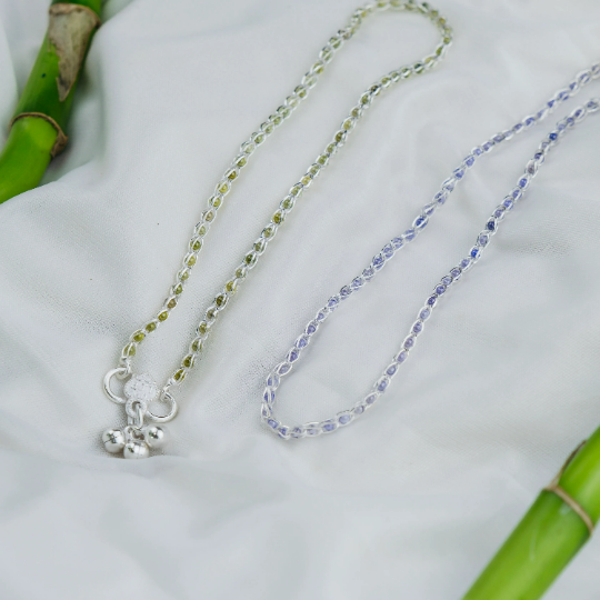 2 Pcs Pure Silver Minimalistic Chain Indie Boho Silver Indian Payal Anklet (Close-up Detail) | The Colourful Aura