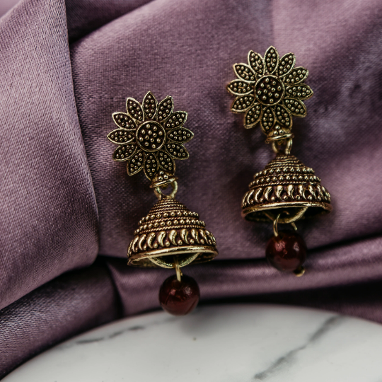 Small Pink Intricate Floral Colourful Asian Indian Ethnic Boho Bridal Jhumka