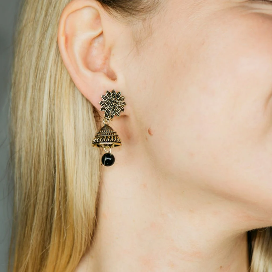 Small Pink Intricate Floral Colourful Asian Indian Ethnic Boho Bridal Jhumka