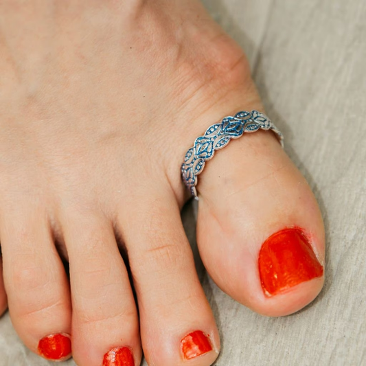 The Colourful Aura - Pure Silver Red Colourful Stone Bohemian Midi Band Dainty Toe Ring - Size One Size