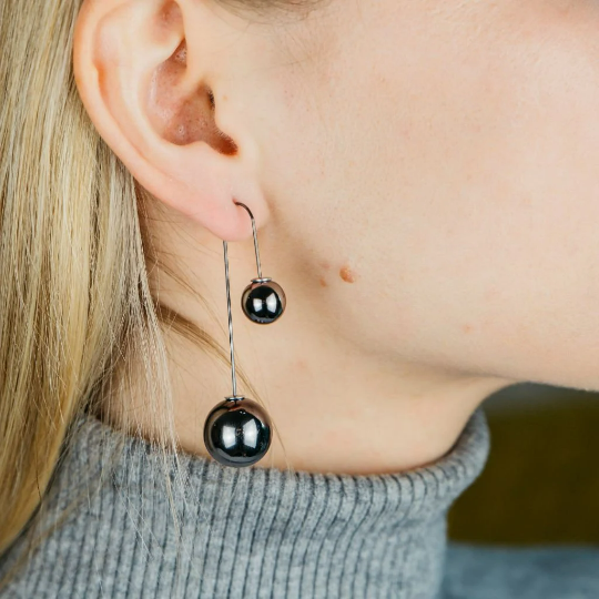 Large Silver Ball Crawler Hook Sphere Dangle Ear Pierced Cuff Climber Earring