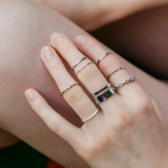 7 Piece Multisize Band Silver Cuff Stackable Boho Ring set