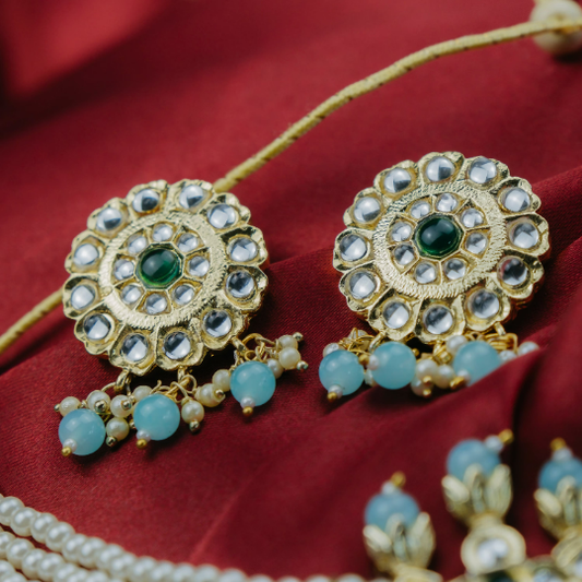 White Pearl Turquoise Stone Dangle Diana Choker Bridal Kundan Ethnic Necklace