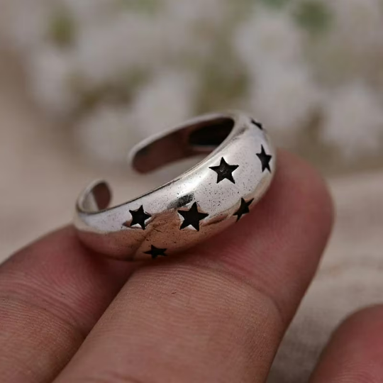 Silver Open Ring Women Lady Punk Vintage Space Star Statement Chunky Ring