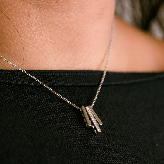 Sterling Silver Geometric Three Zircon Bar Drop Pendant Necklace — Boho Jewellery UK | The Colourful Aura