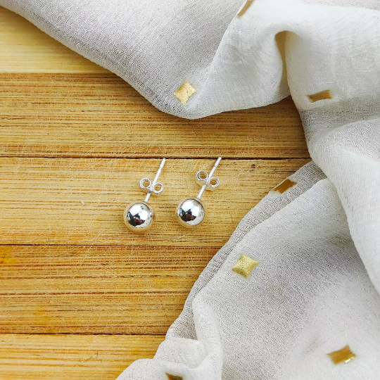 6mm Pure Silver Solid Unisex Round Ball Dot Everyday Geometric Studs Earrings