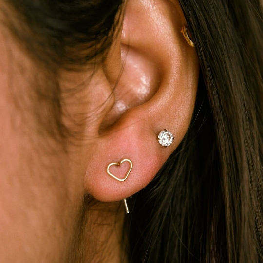 Silver Gold Heart Minimalist Wire Handmade Simple Love Stick Stud Earrings